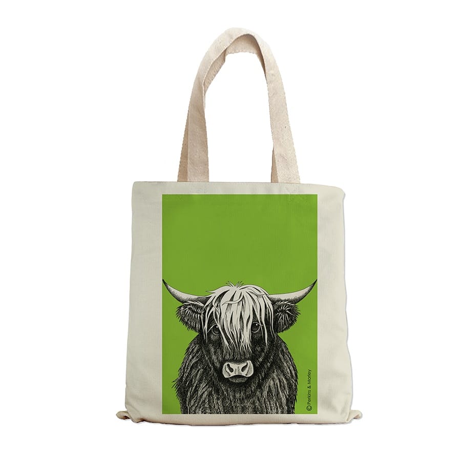 highland cow animal ink canvas bag