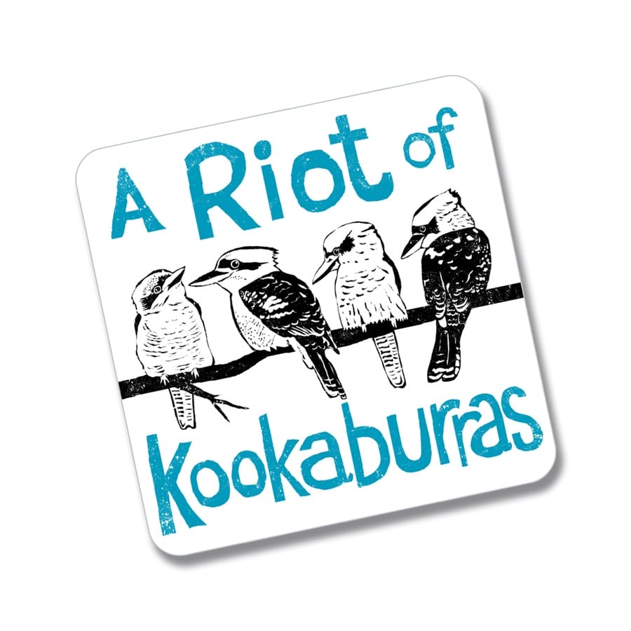 riot of kookaburras wooden fridge magnet