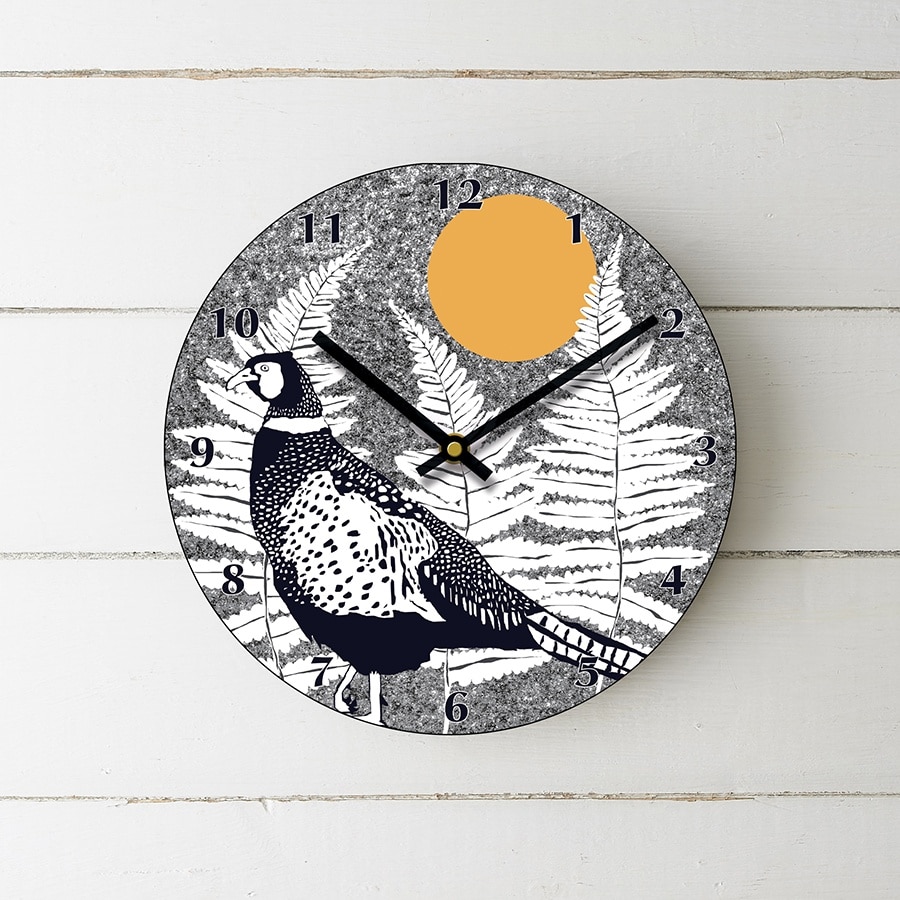 J2WILDER6clock-Pheasant-grey-clock-photo-web