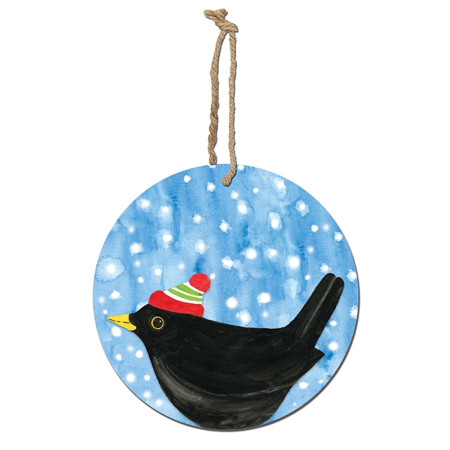 Blackbird in Hat Xmas Decoration