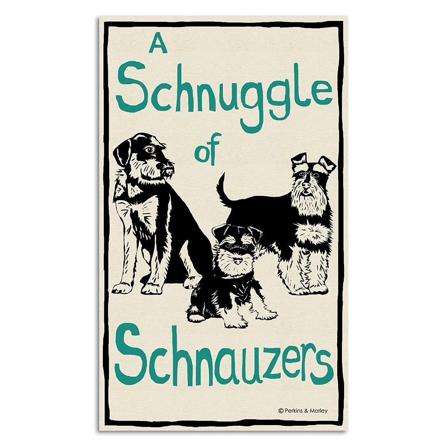 A schnuggle of Schnauzers tea towel