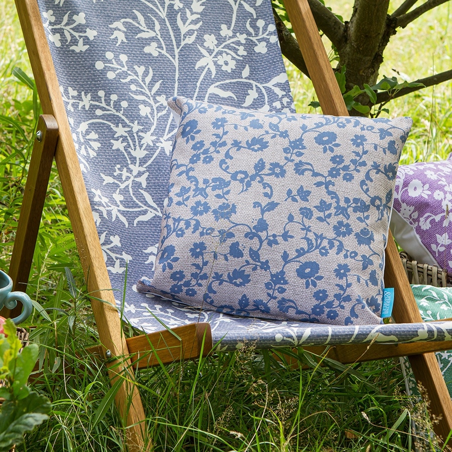 Blue Meadow Flowers ecru cushion 