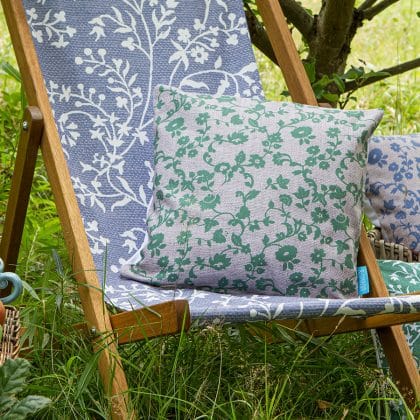 Green Meadow Flowers ecru cushion 