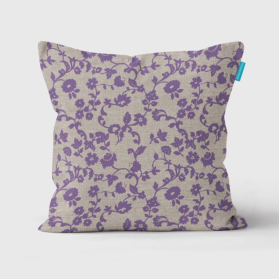 Purple Meadow Flowers ecru cushion 
