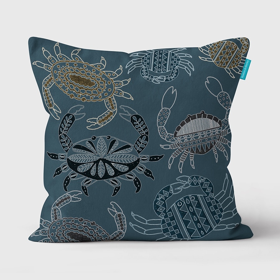 Scraffito Crab blue cushion