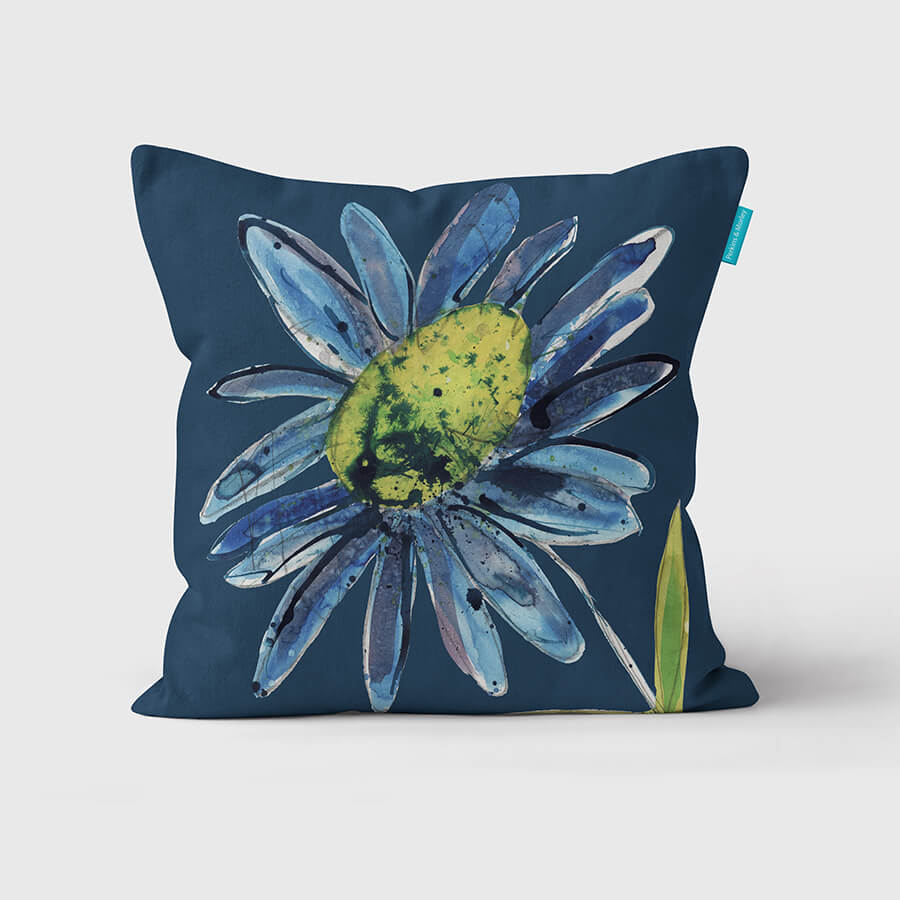Daisy Head on Dark Blue cushion