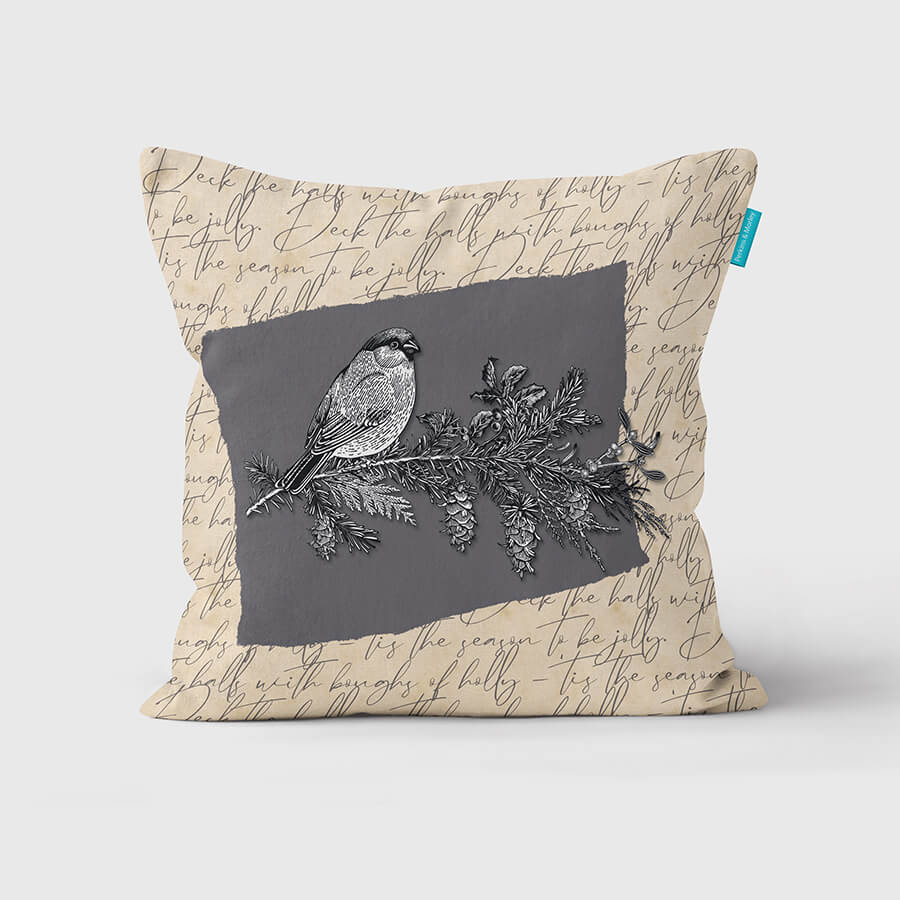 Bullfinch on Grey Cushion