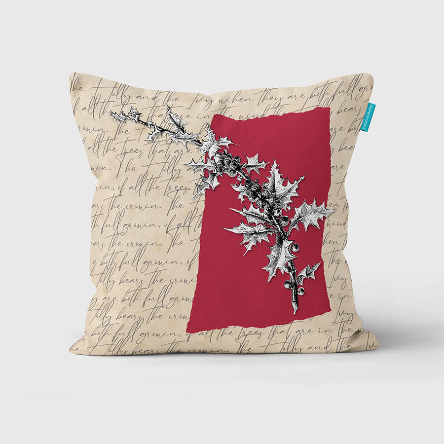 Winter Holly on Red Cushion