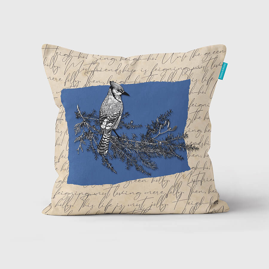 Woodpecker on Blue Cushion