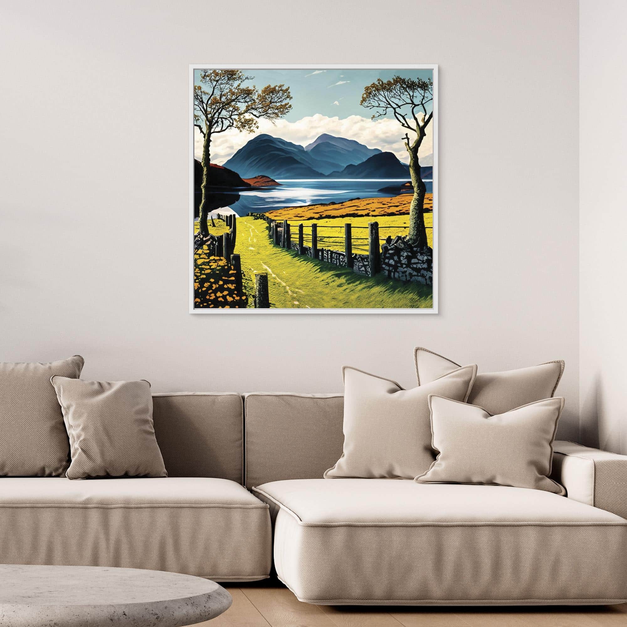 Lake Walk Canvas Print White Frame