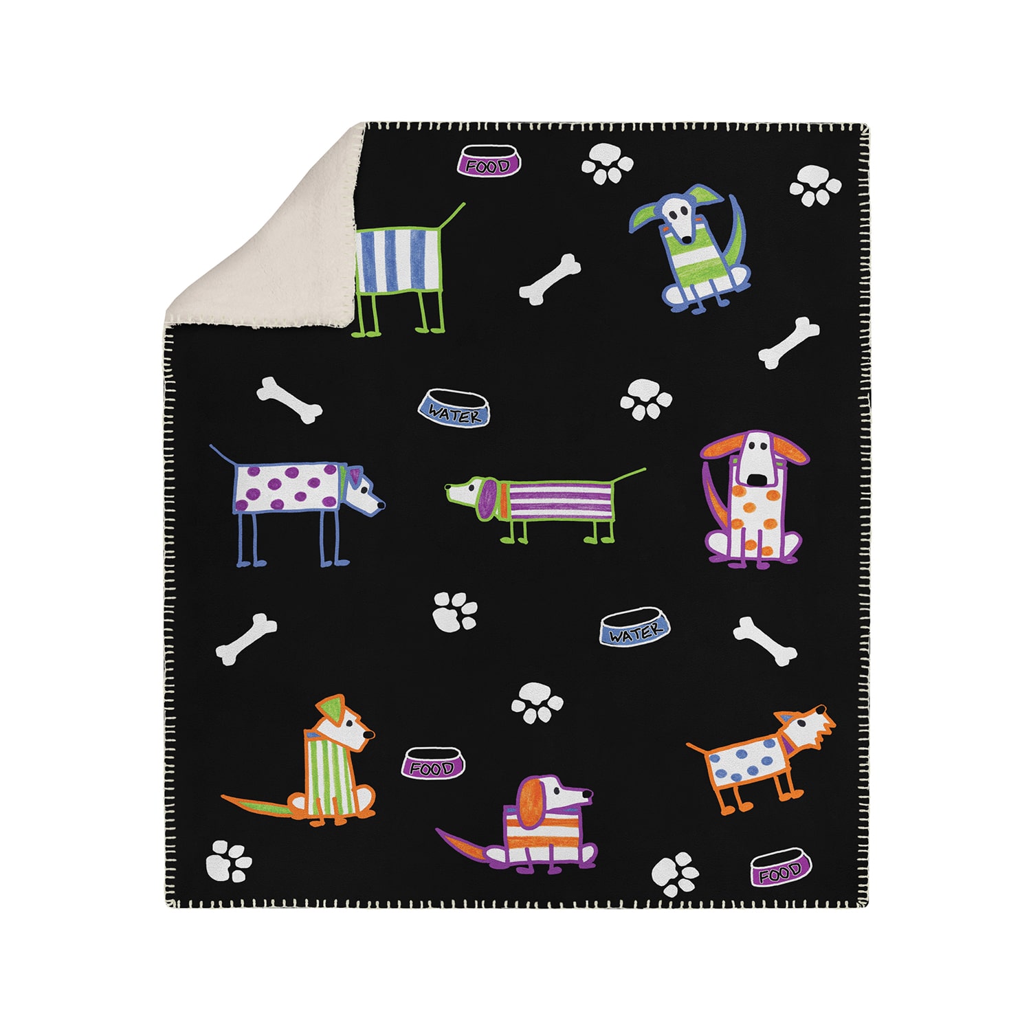Sherpa Fleece Throw - Stripey Dogs Design