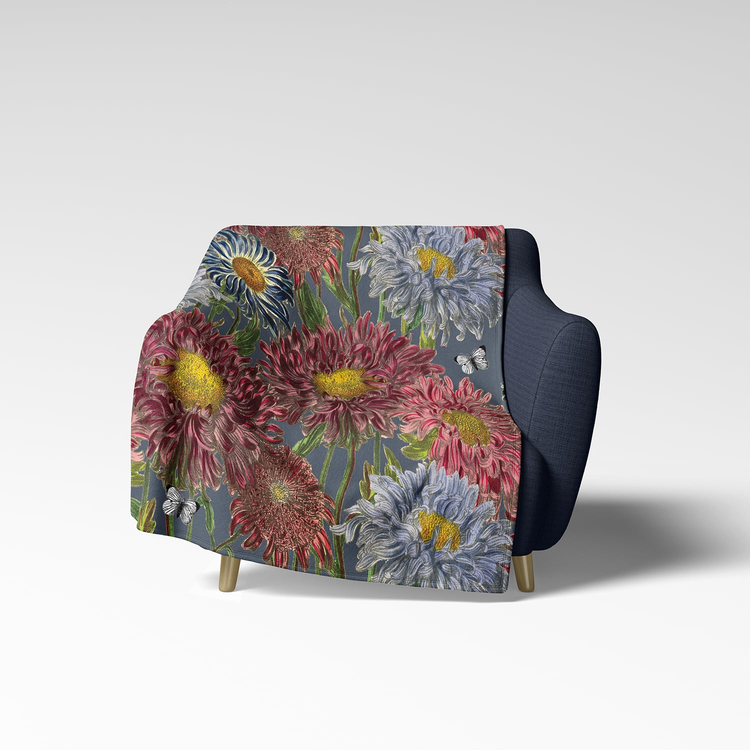 Sherpa Fleece Throw - Asters Blue Design