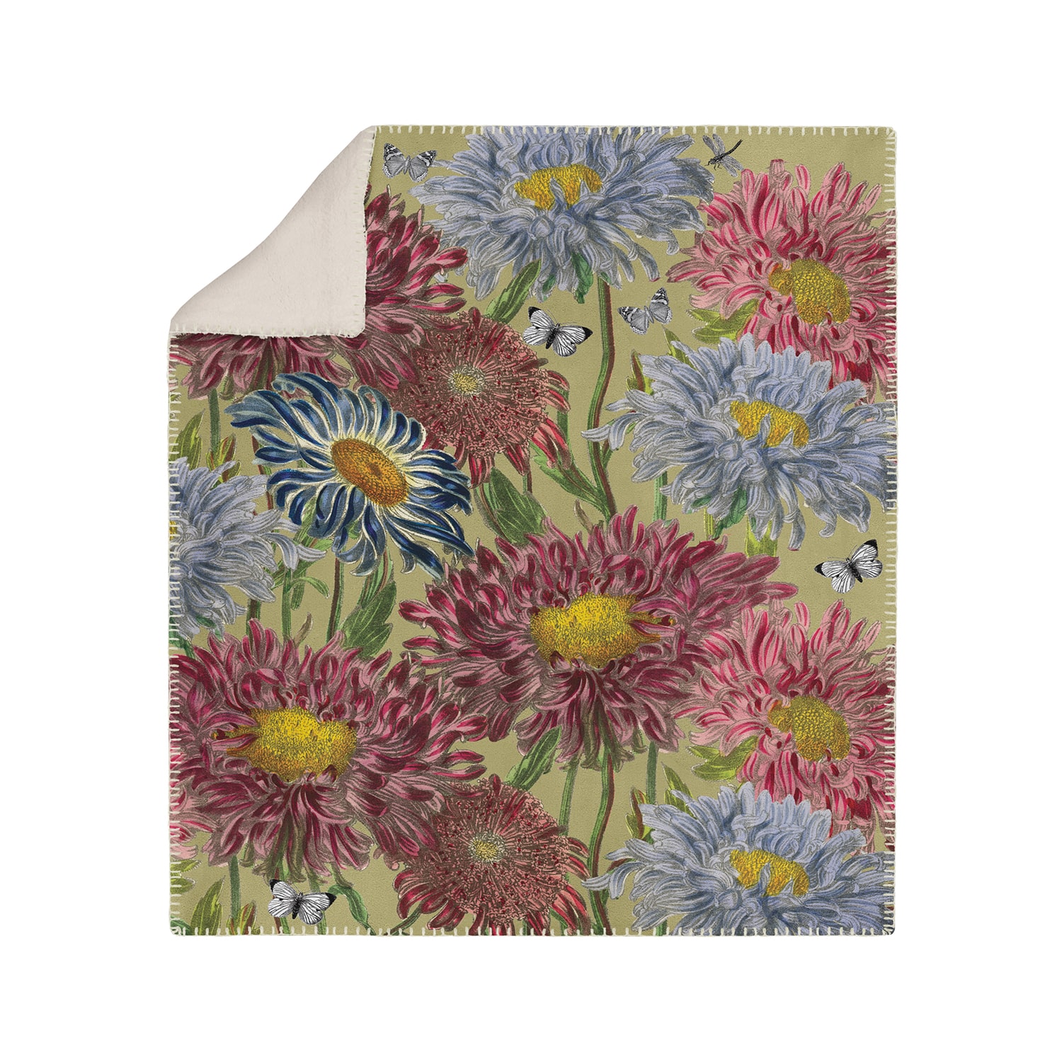 Sherpa Fleece Throw - Asters Green Design