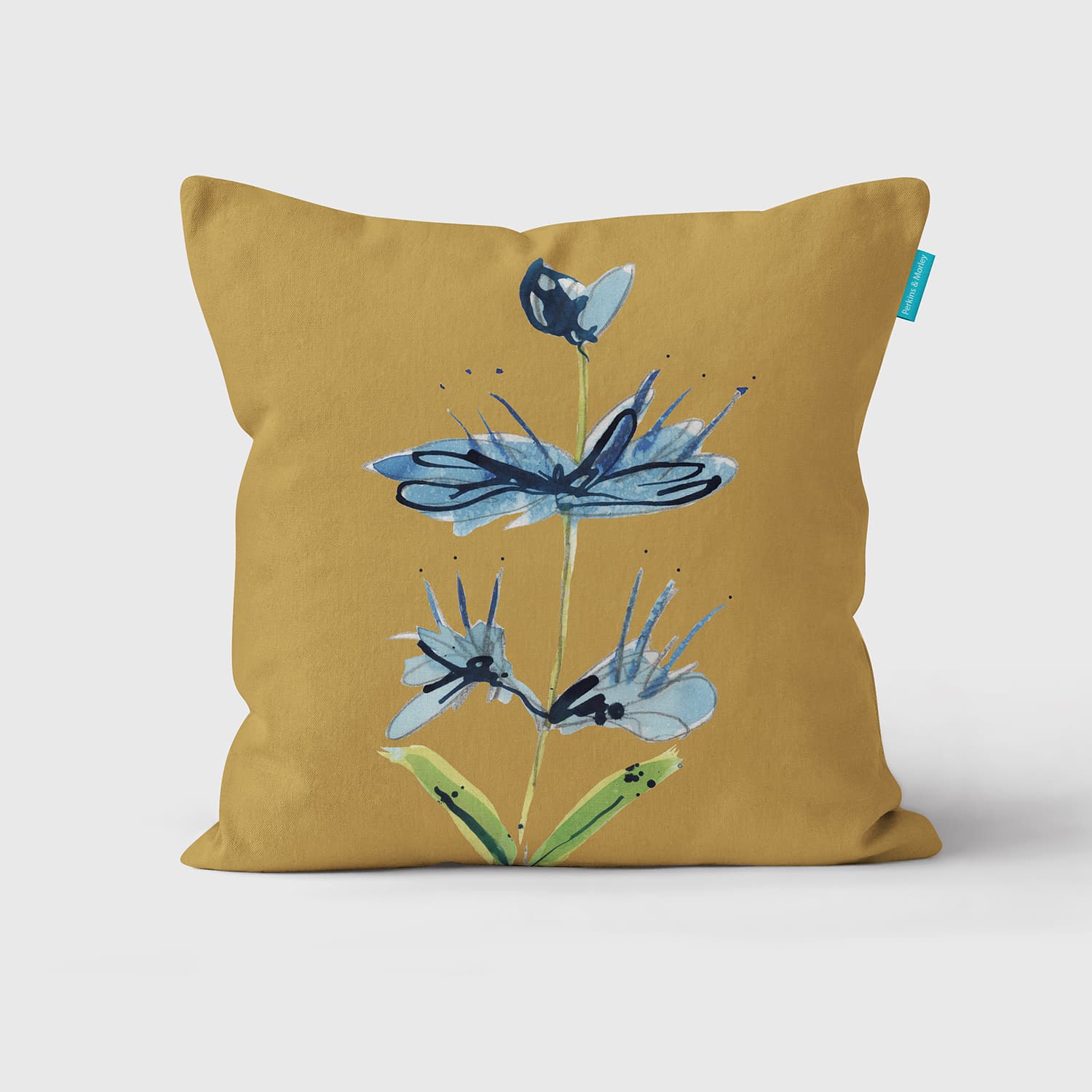 Blue Spray Honey Yellow Cushion