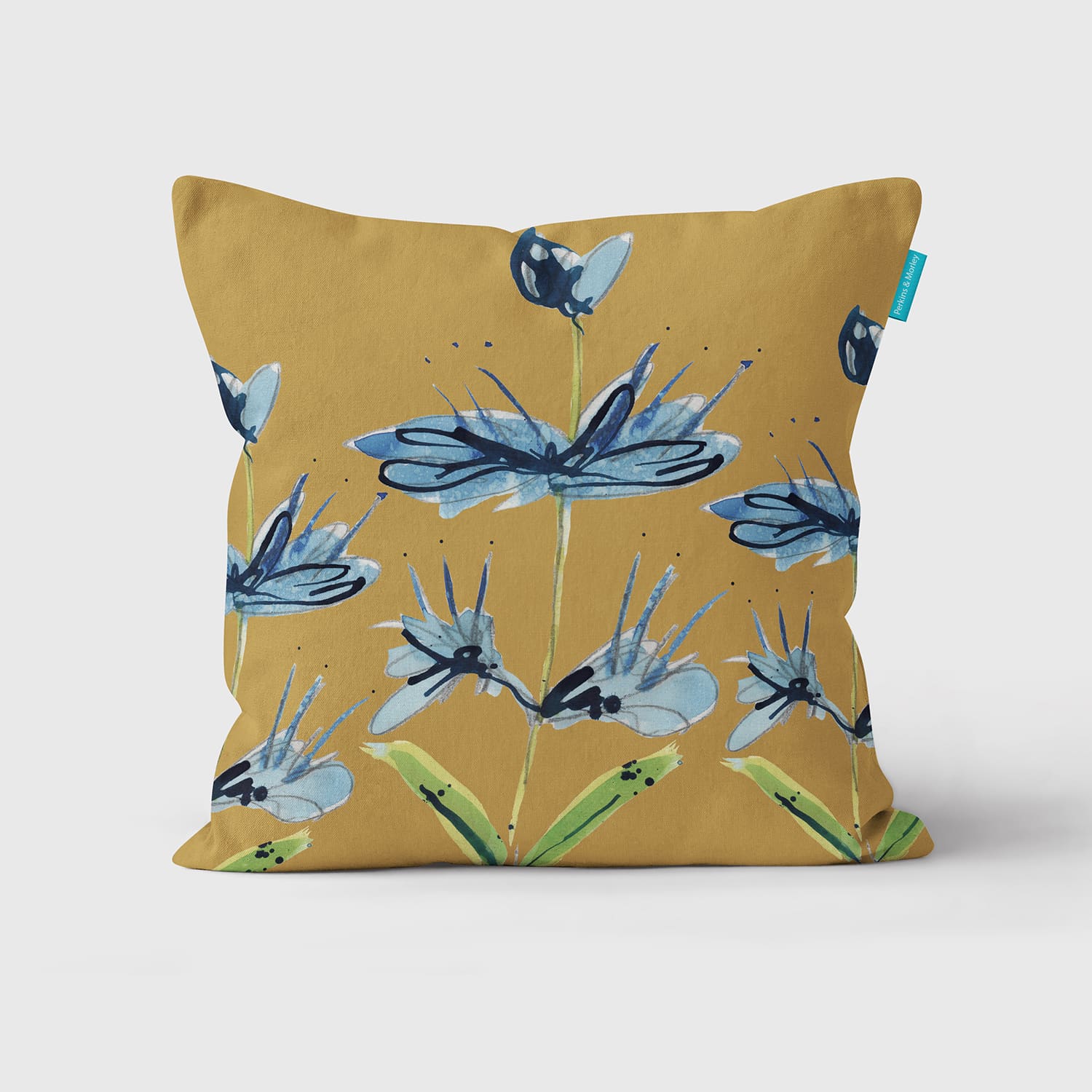 Blue Sprays Honey Yellow Cushion