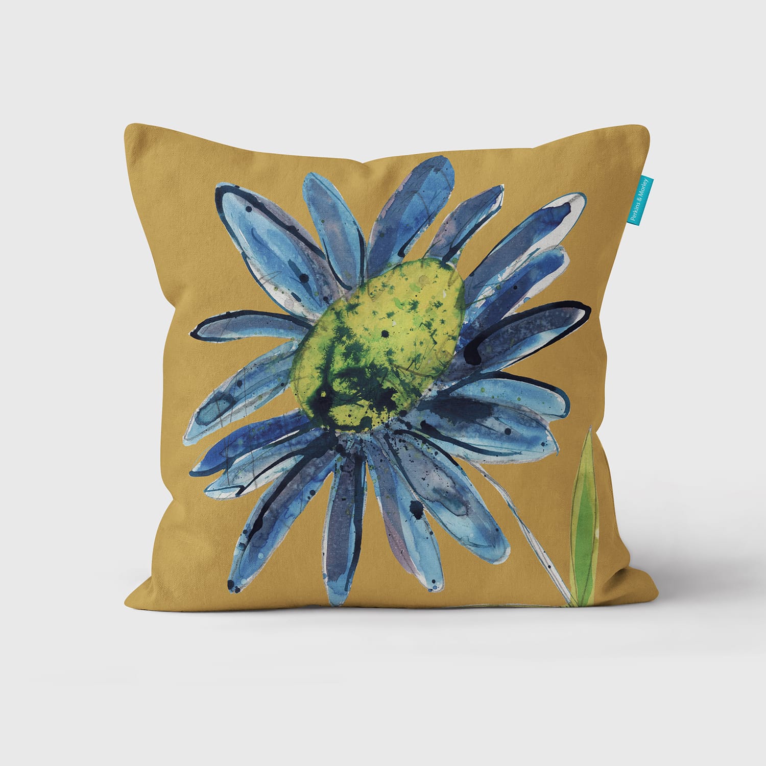 Blue Daisy Honey Yellow Cushion